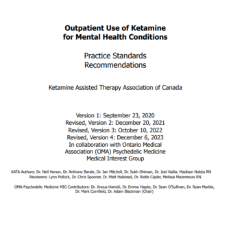 KATA & OMA Outpatient Use of Ketamine for Mental Health Conditions Practice Standards Document PDF Screen shot